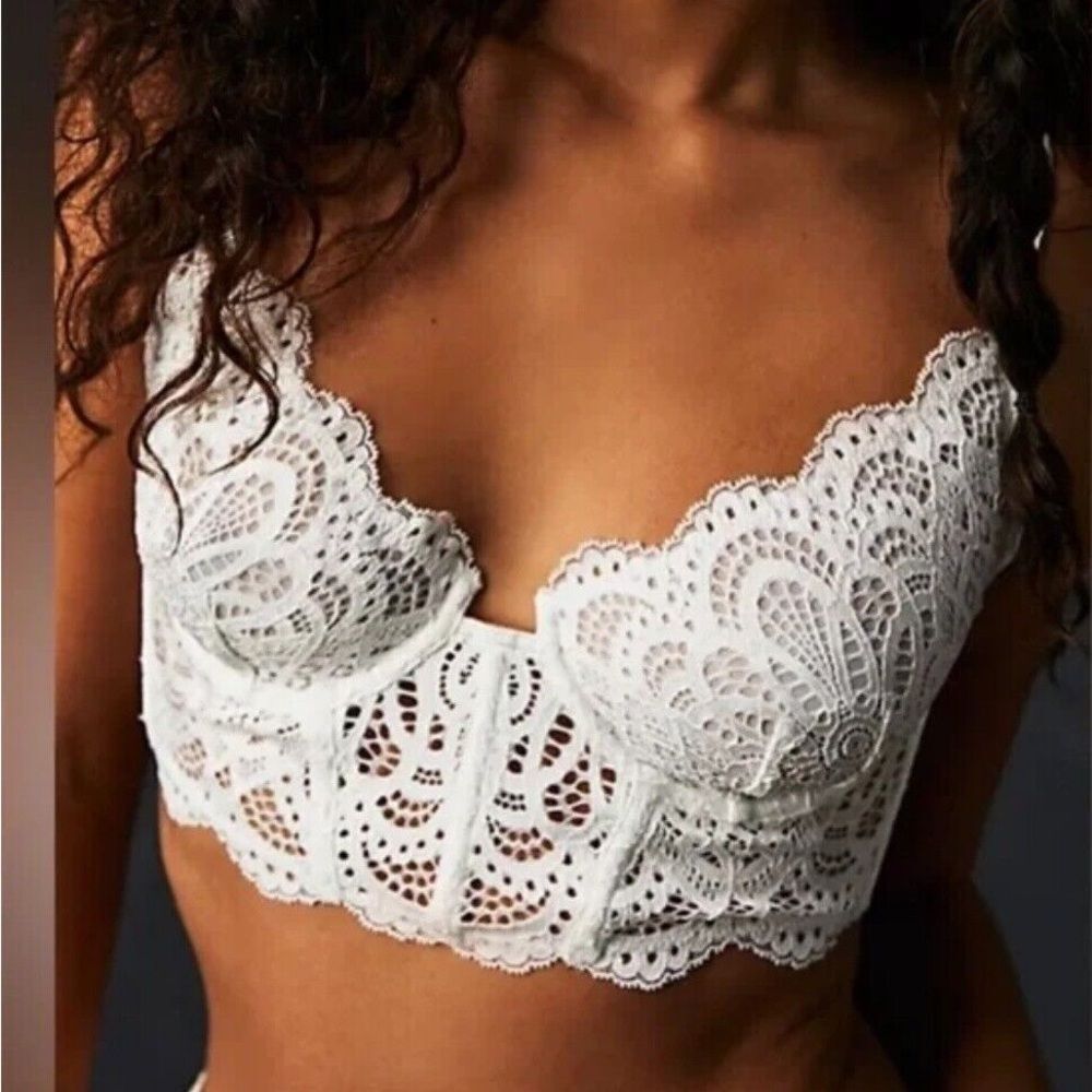 INTIMATELY FREE PEOPLE White Lace Longline Underwire Bra Bralette Boho Sexy New - Picture 3 of 10
